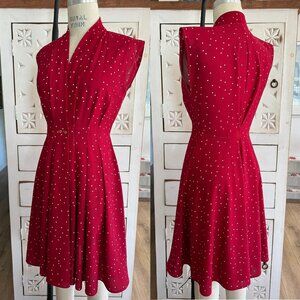 Vintage 70s does 40s red knit heart-print dress S M